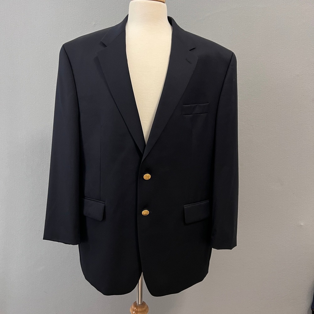 Vintage Chaps Blazer Men 46R Navy Blue Wool Gold Button Jacket Classic Preppy